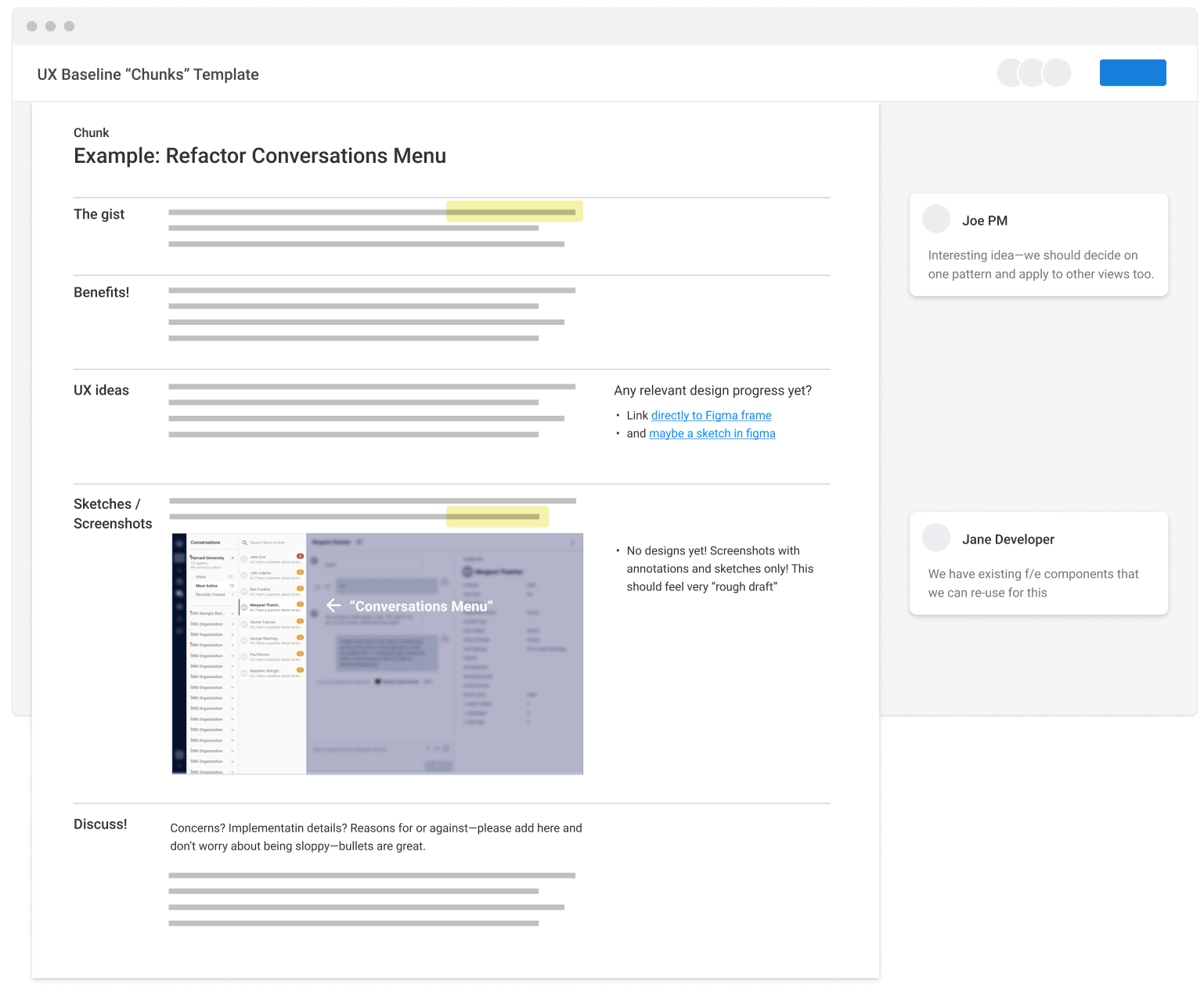 a “Chunks” template used for planning